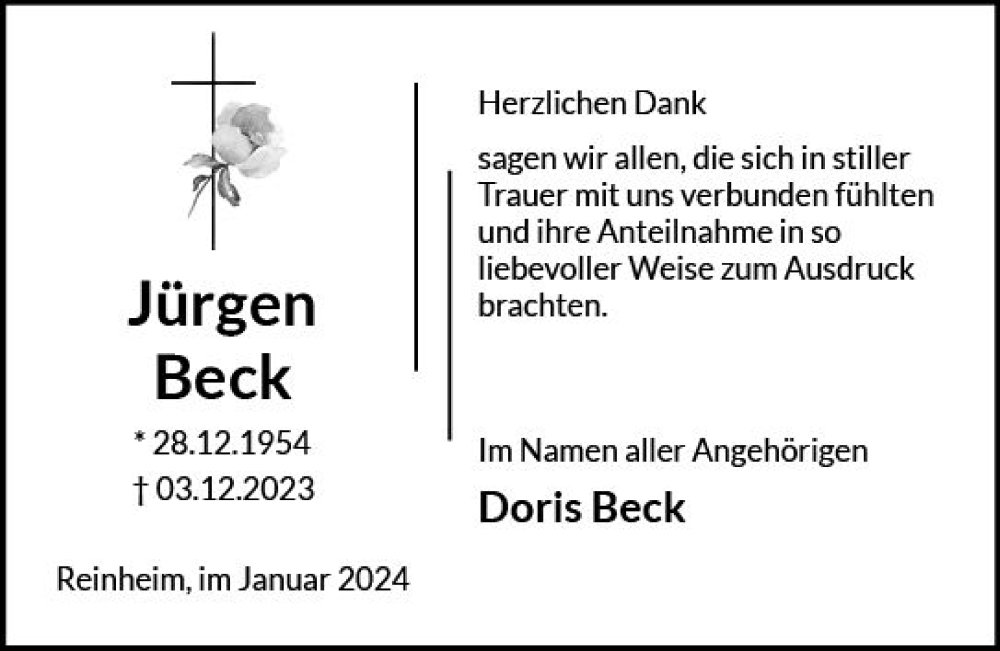  Traueranzeige für ^Jürgen Beck vom 20.01.2024 aus Darmstädter Echo